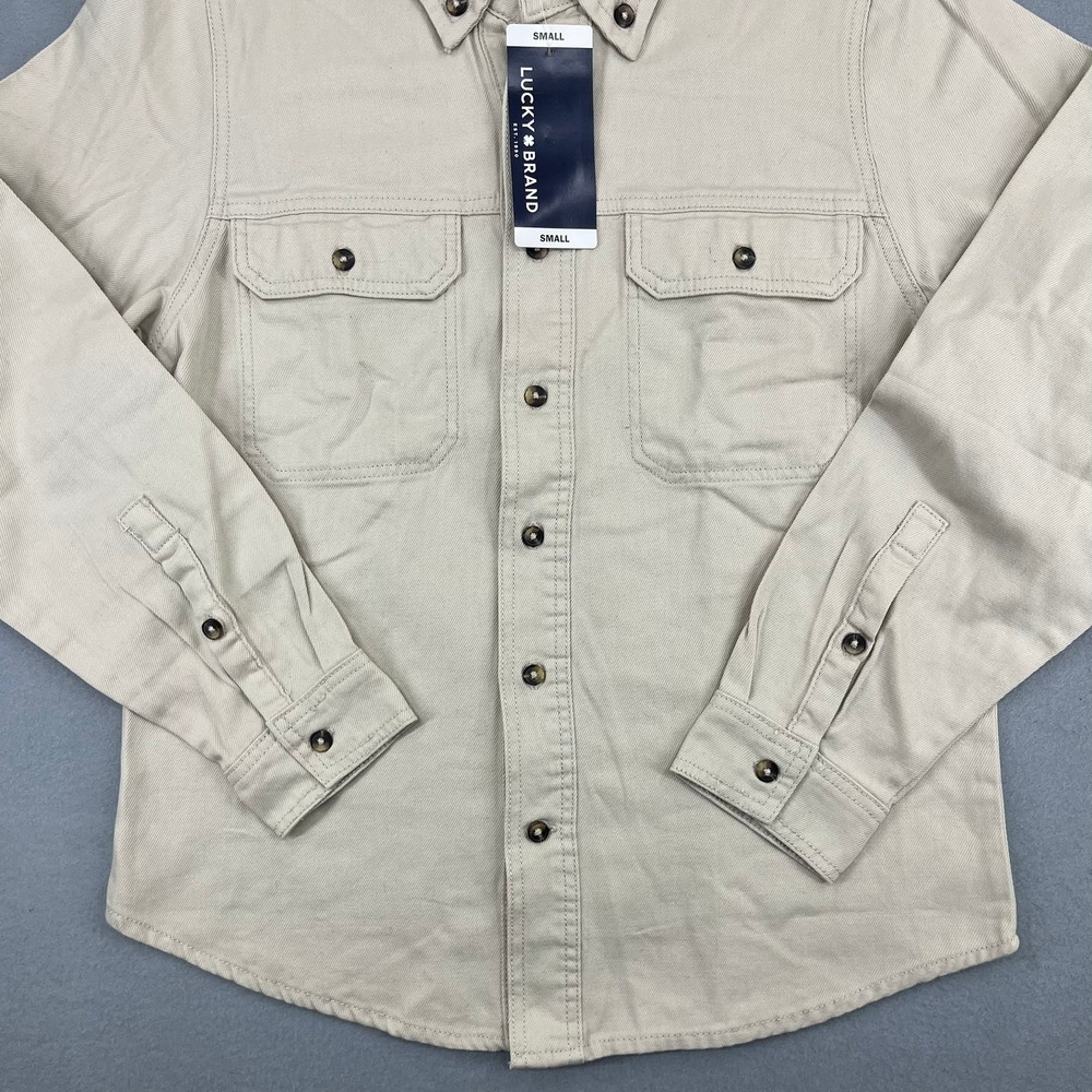 Lucky Brand Mens Oatmeal Beige Cotton Button Down Shirt Jacket Small New NWT - Picture 3 of 14